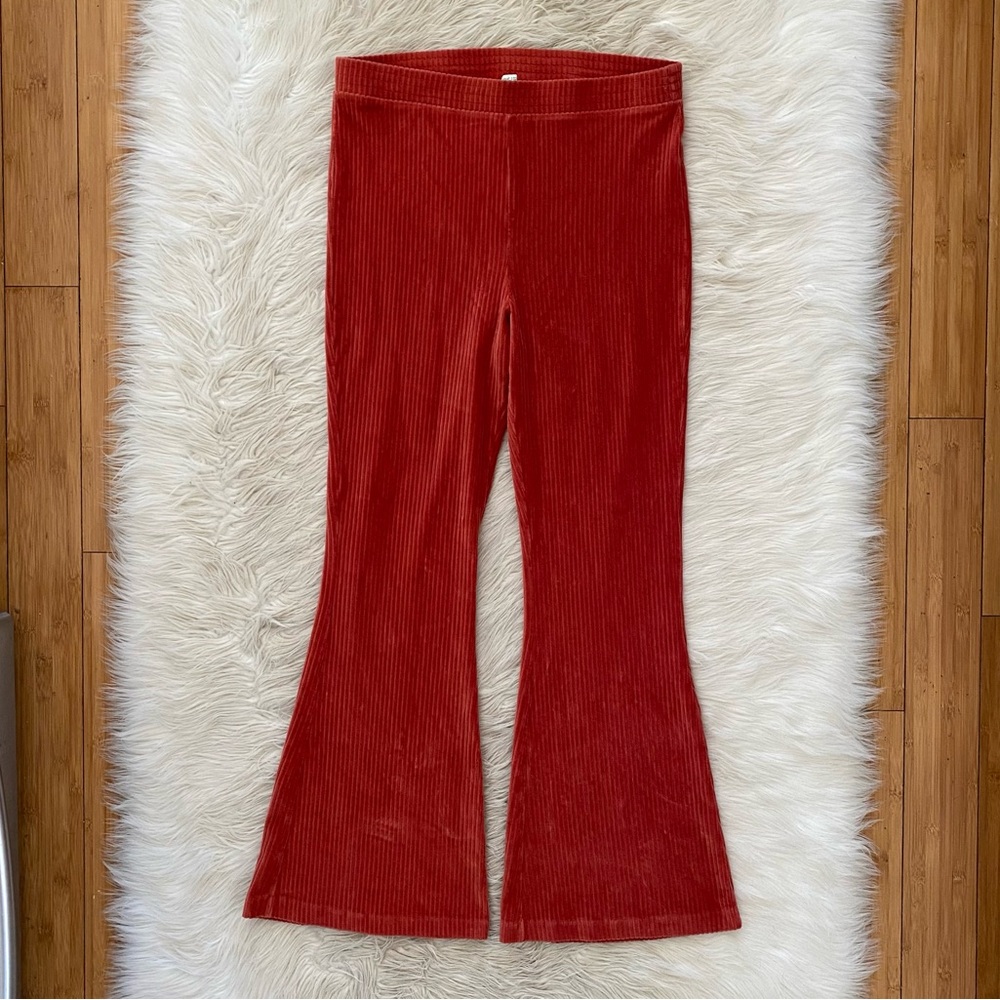 Aerie Groove On Burnt Orange Ribbed Velour Flare Pull On Pants Loungewear Active - Picture 2 of 11